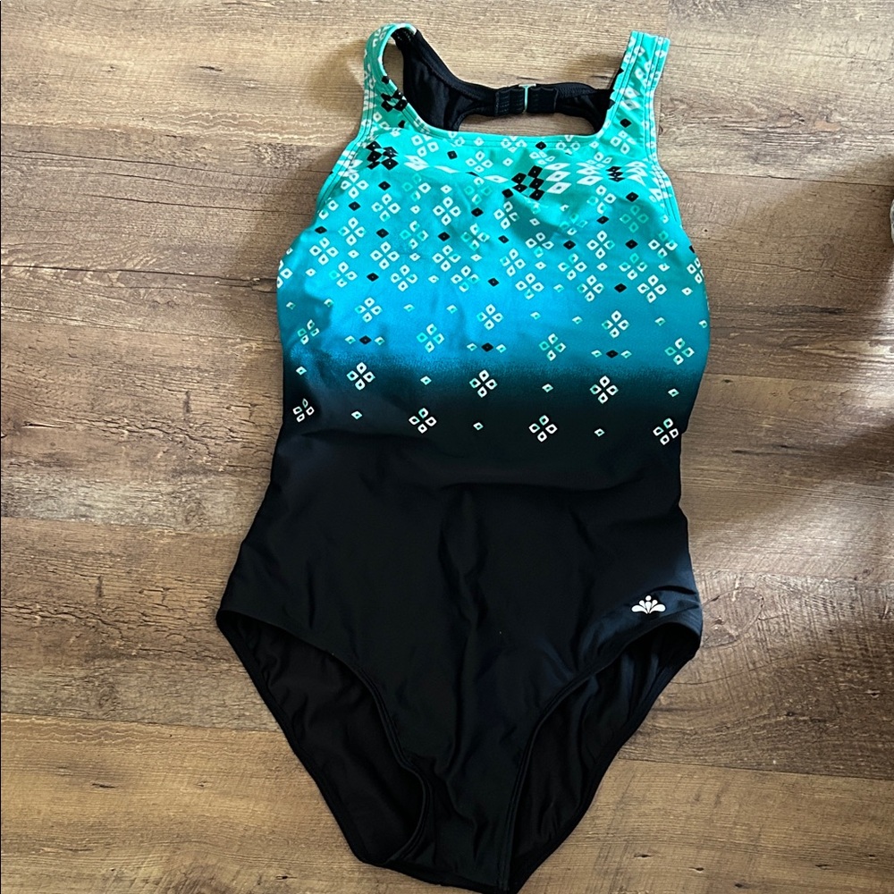 Teal and Black One-Piece Swimsuit